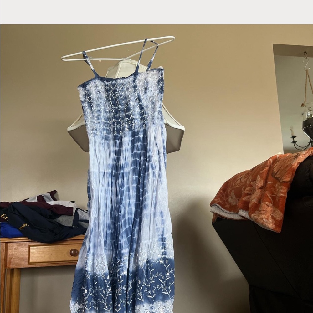 Hippie Blue and White Dress with Silver detailing sz M